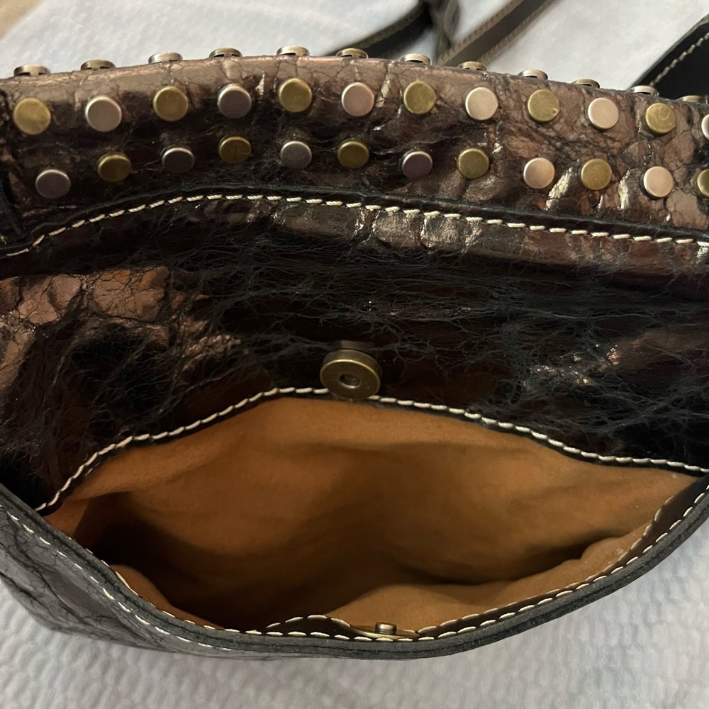 Patricia Nash Studded Metallic Bronze Italian Leather Crossbody Bag - Picture 7 of 13